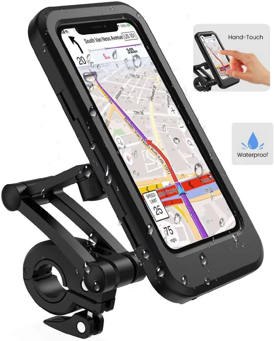 Bicycle Motorcycle Ipx4 Level Waterproof Mobile Phone Holder Rainproof Mobile Phone Case Folding Magnetic Navigation Bracket